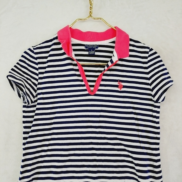 U.S. Polo Assn. Black & White Striped Short Sleeve Polo Shirts 687 - Picture 2 of 7